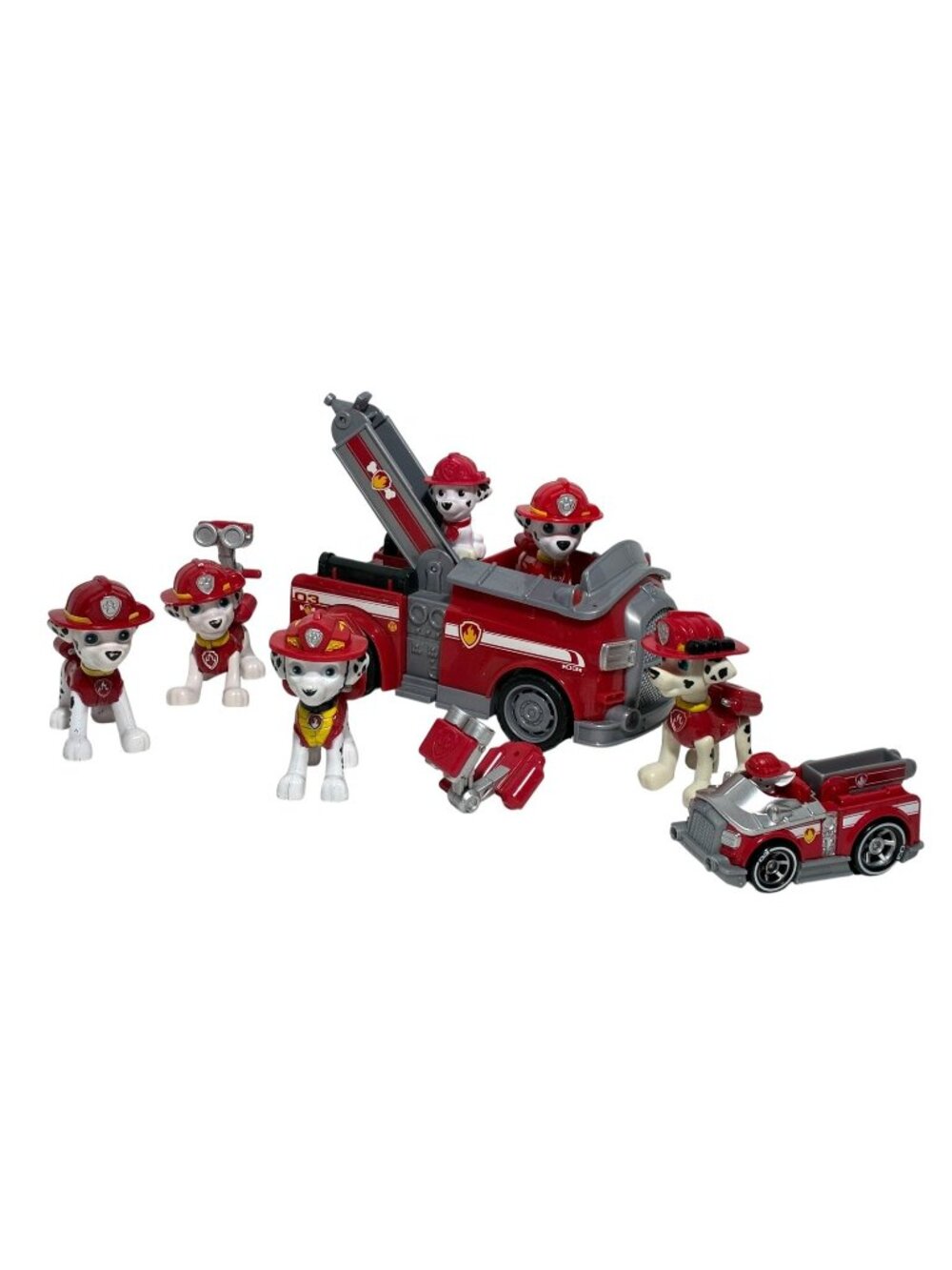 Paw Patrol Marshall Fire Pup 2 Fire Truck Vehicles + 6 Figures Lot Toy Dalmatian